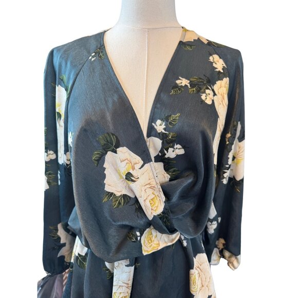 Exceptional Zara Floral Small Wrap DRESS Blue/Dark Gray Ivory Roses - Picture 5 of 16